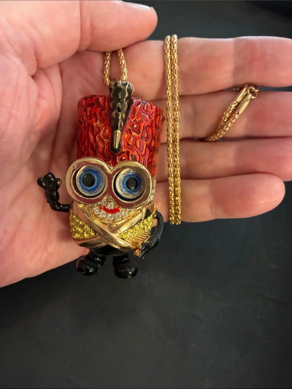 Novelty Minion Pendant Necklace - Red, Gold, Black NWOT